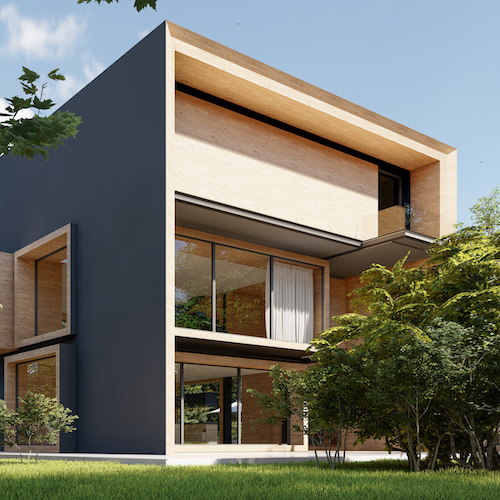 3d rendering large modern contemporary house wood concrete 1